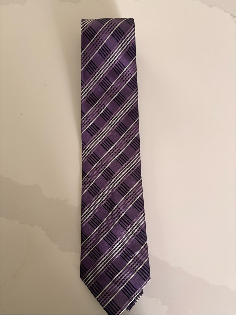 Pierre Cardin Purple Plaid Tie with Silver Accent